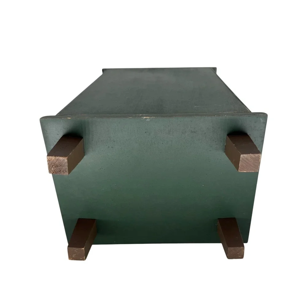 Folk Art Wood Jewelry Box Fish Motif 4 Drawer Chest Green Burgundy Fishermancore